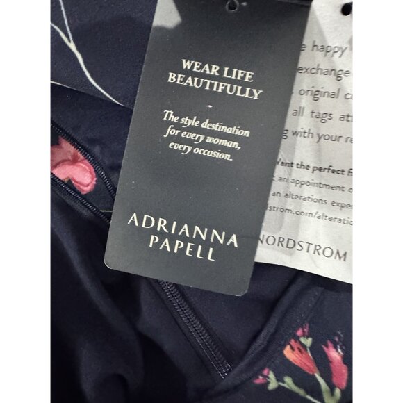 ADRIANNA PAPELL Women Navy Blue Floral Midi Dress 12 - Picture 4 of 7